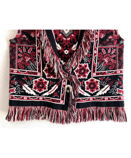 tapestry fringe concho vest
