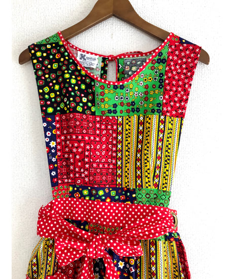 70s patchwork print apron dress