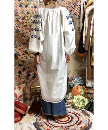 vintage ukrainian embroidered one-piece blue