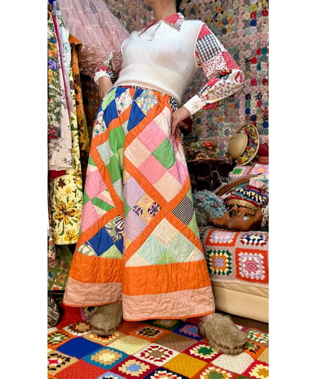 70s patchwork quilt wide leg pants