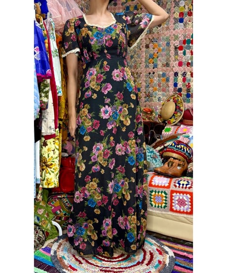 70s flower romantic dress