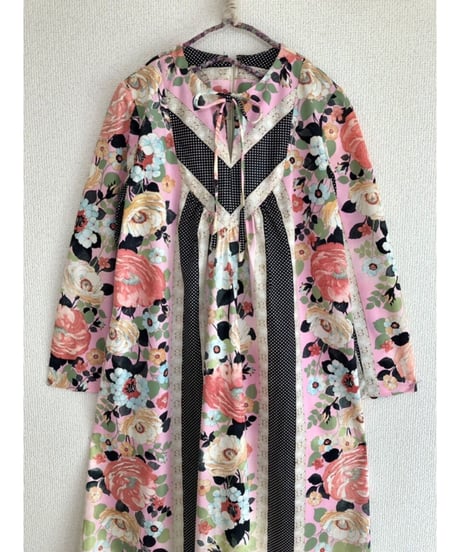 70's flower lace print dress