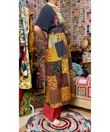70s patchwork print apron dress