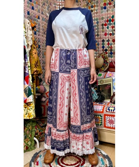 70s bandanna print wide leg pants