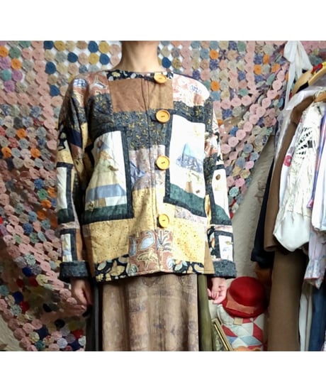 tree motif patchwork jacket