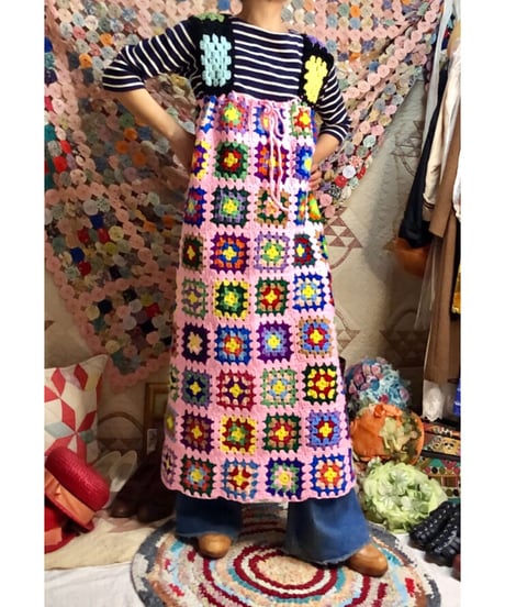 granny square one-piece peach