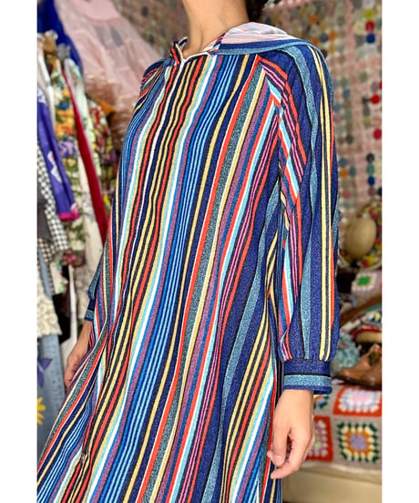 70s stripe hoodie pile dress
