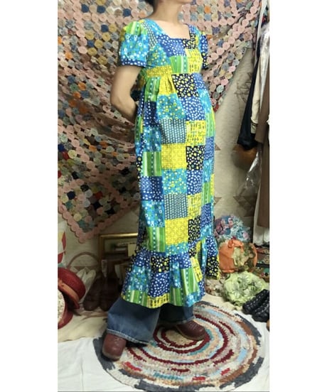 70's patchwork print cotton dress