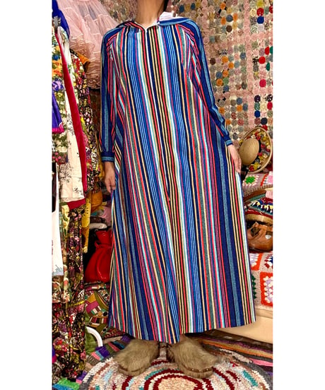 70s stripe hoodie pile dress