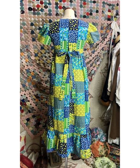 70's patchwork print cotton dress