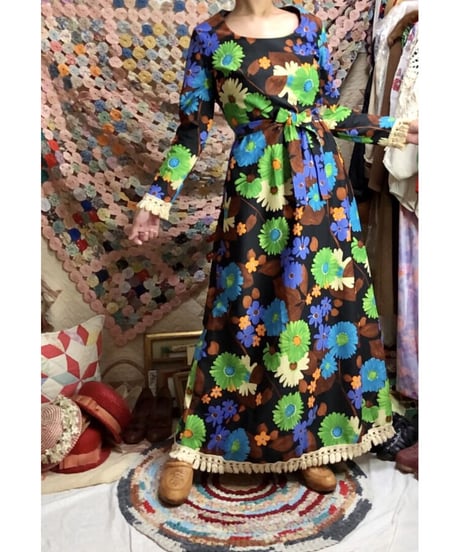 70s flower fringe dress