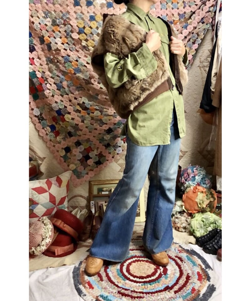 70-80's hansa branta by stearns faux fur down v