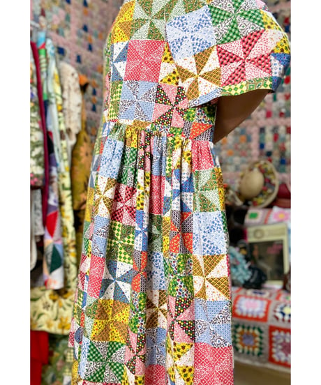 60-70s patchwork print dress