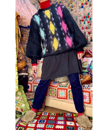 70s diamond motif mohair knit
