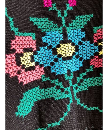 1960-70's hand embroidered cross-stitch flower one-piece