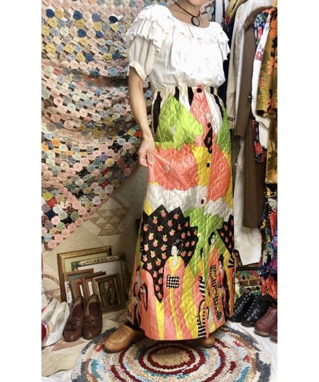 1960's oriental print quilting skirt