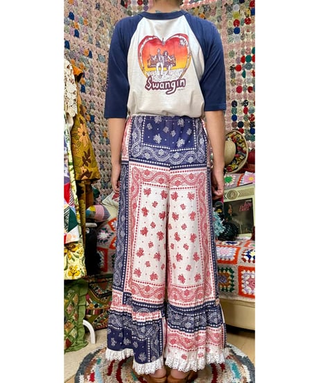 70s bandanna print wide leg pants