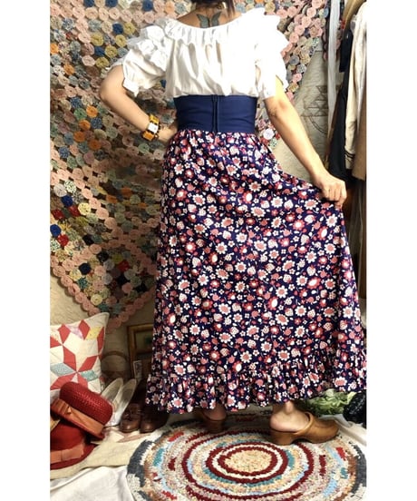 1960-70's pop flower print maxi skirt