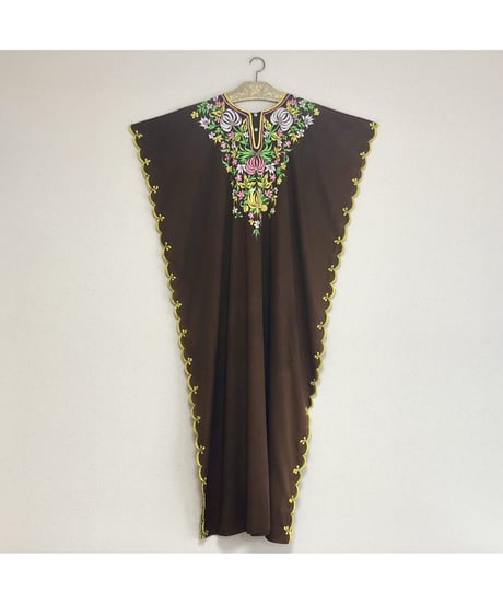 embroidered kaftan print one-piece