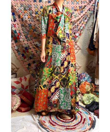 patchwork print paisley dress
