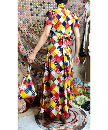 70's patchwork print dress