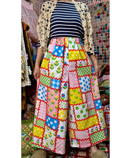 patchwork print super wide leg pants A（70s fabric）