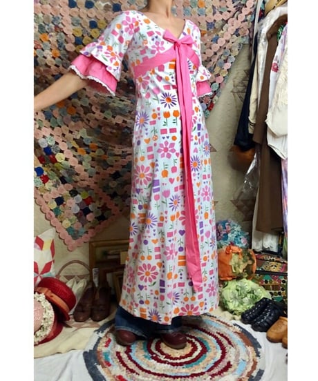 60-70's flower print cotton dress