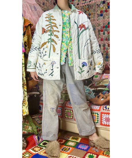 botanical embroidery quilted jacket