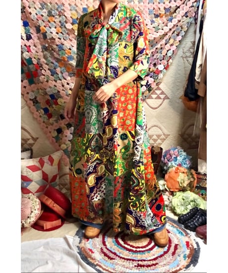 patchwork print paisley dress
