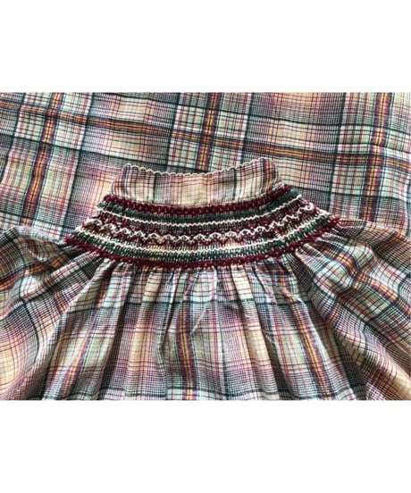 1970's shirring plaid  one-piece