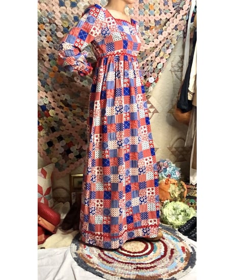70's patchwork print one-piece