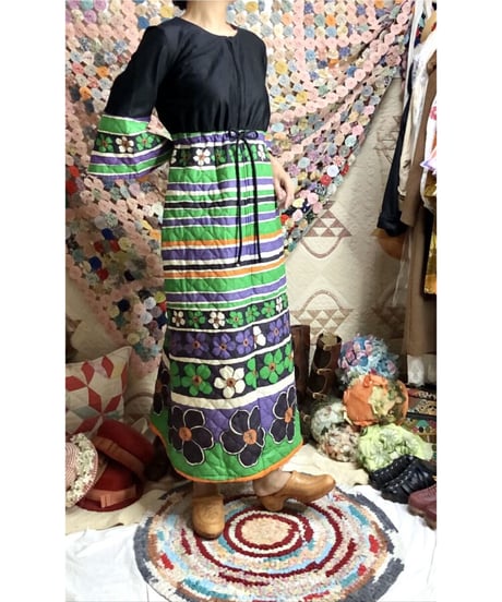 60's quilting stripe × flower dress