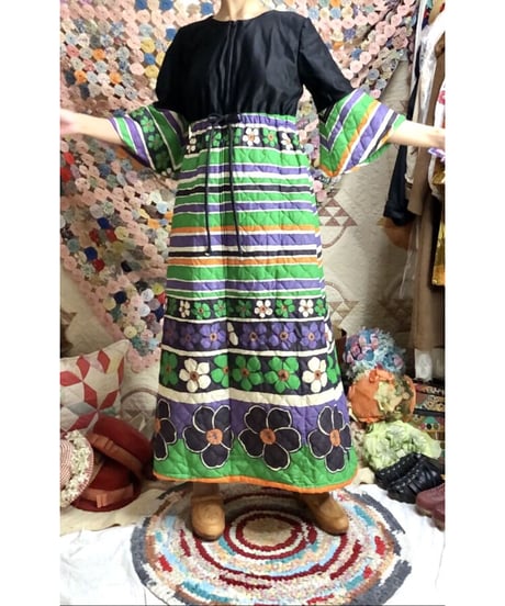 60's quilting stripe × flower dress