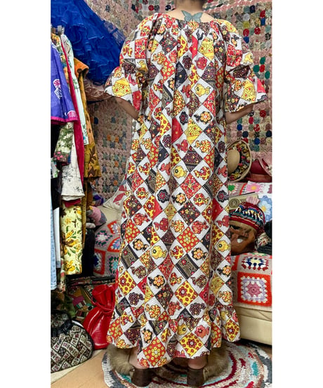 70s patchwork print dress