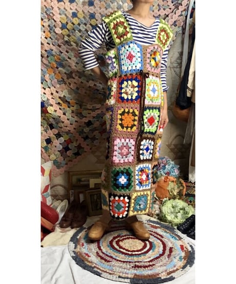 granny square one-piece beige