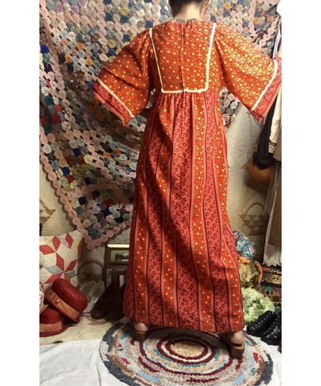 70's flower cotton one-piece