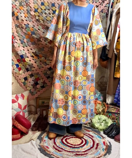 70's patchwork print one-piece ②