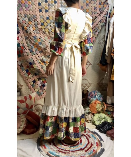 70's patchwork print apron dress