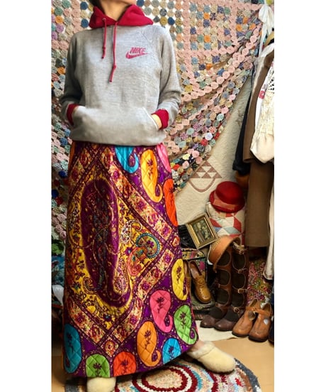 70s paisley quilting skirt