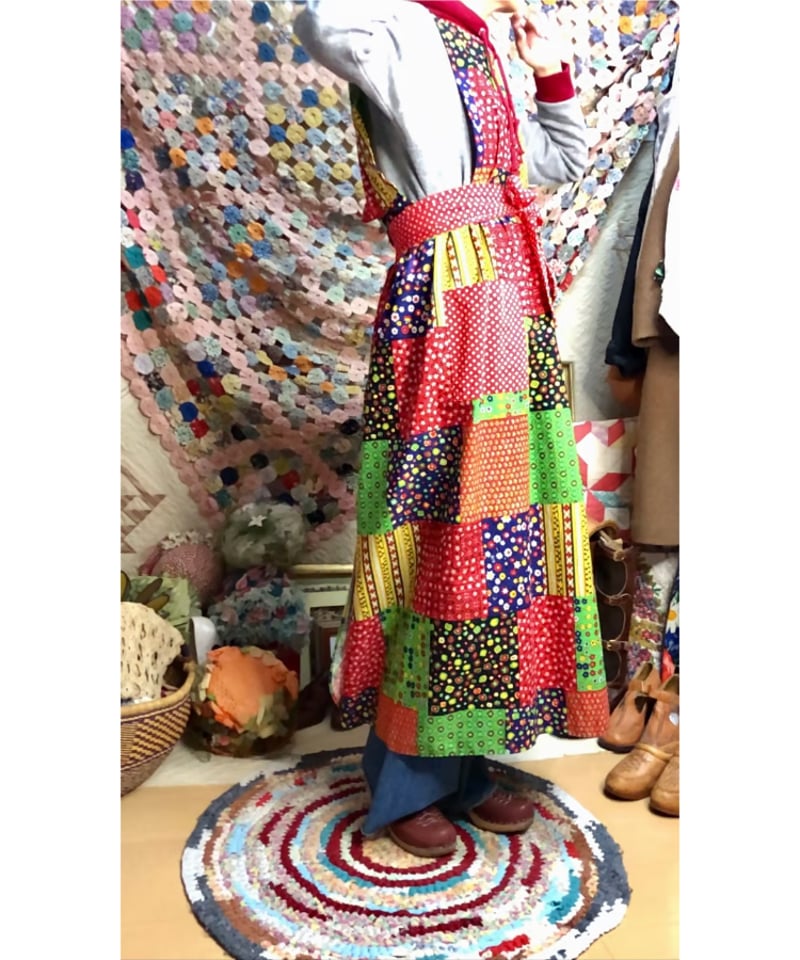 ヴィンテージ　Vintage カラフル　パッチワークエプロン　レア 70s patchwork print apron dress | Quilt