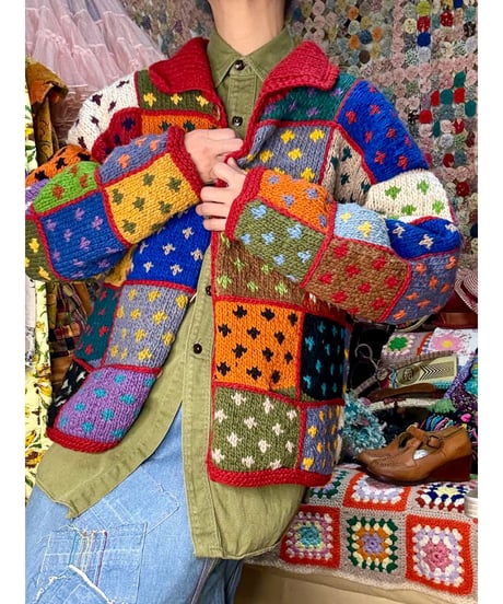 patchwork design ecuador knit cardigan