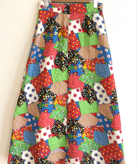 70s patchwork print quilting skirt