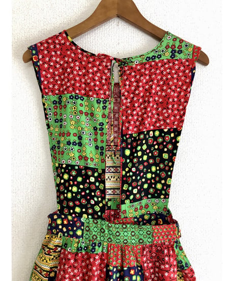 70's patchwork print apron dress
