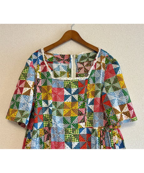 60-70s patchwork print dress