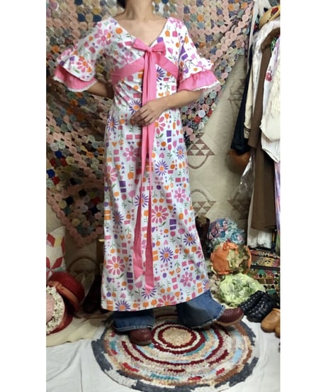60-70's flower print cotton dress
