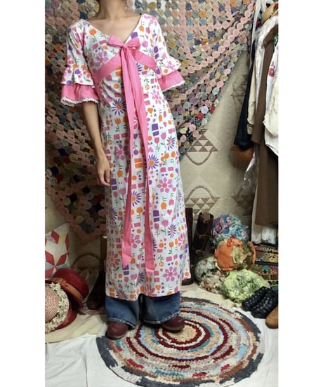 60-70's flower print cotton dress