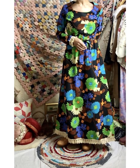 70s flower fringe dress