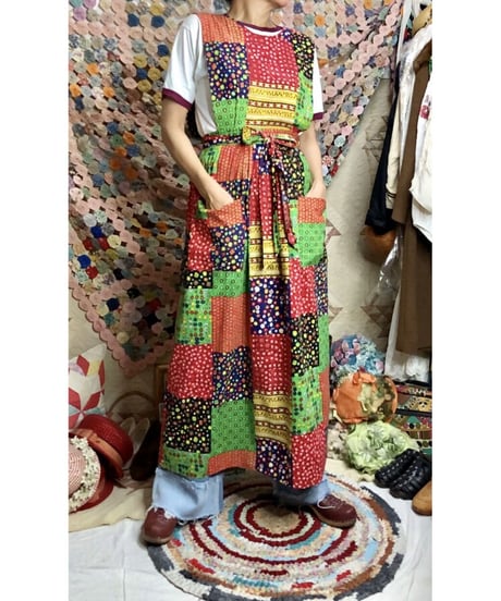 70's patchwork print apron dress