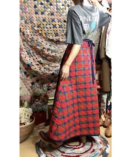 60s quilting plaid wrap skirt