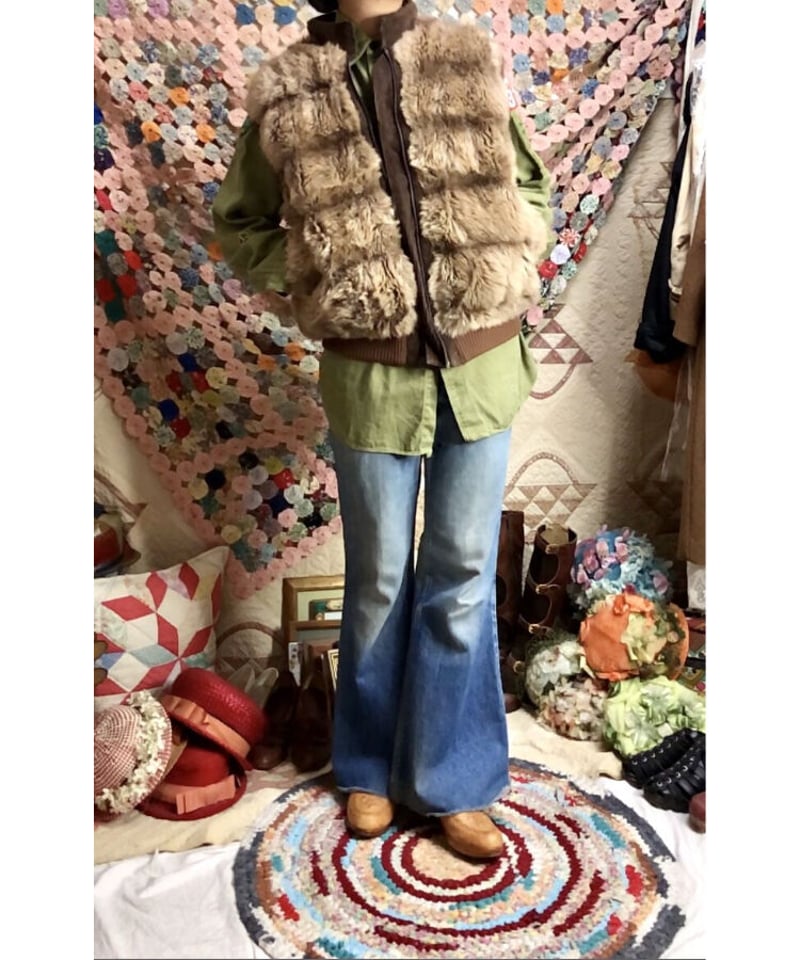 70-80's hansa branta by stearns faux fur down v